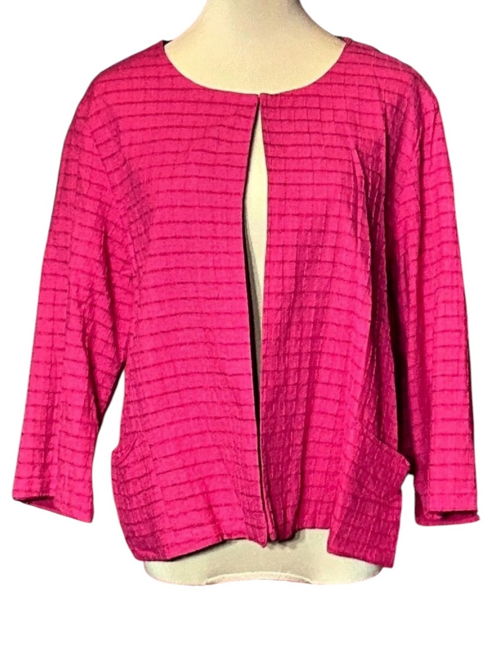 chico's Textured Checkered Jacket in Pink Size 2